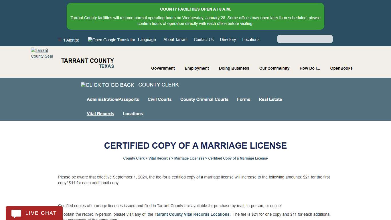 Certified Copy of a Marriage License